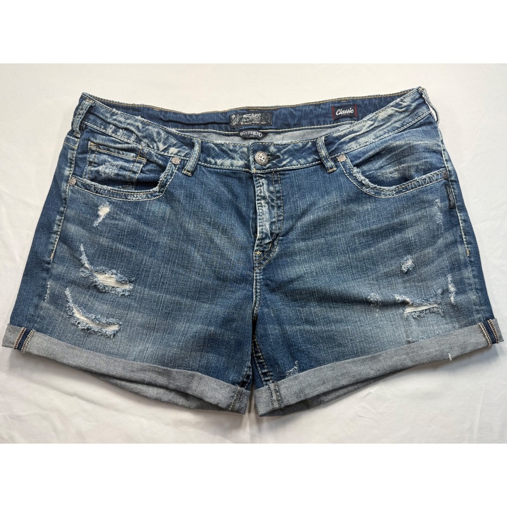 Silver Jeans Co Boyfriend Distressed Denim Shorts Cuffed Medium Wash Size 20